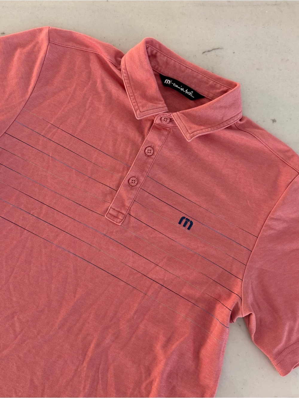 TravisMathew Mens Small Red Striped Pima Cotton Blend Performance Polo Shirt